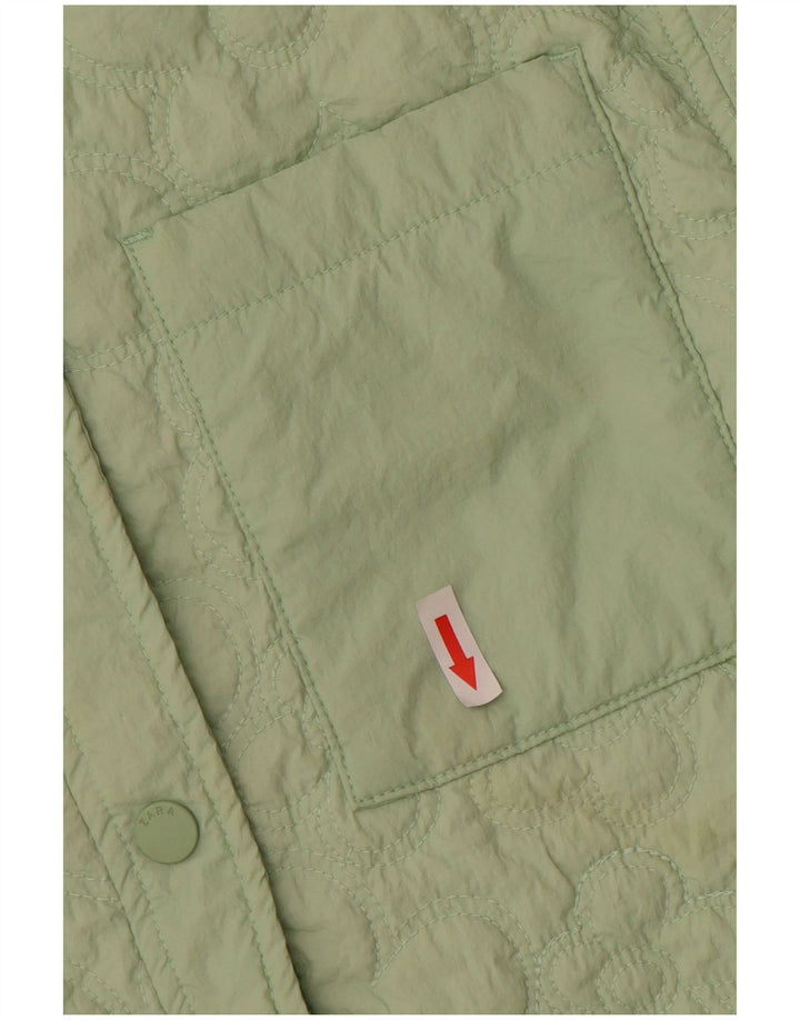 Zara Womens Quilted Jacket UK 4 XS Green Nylon