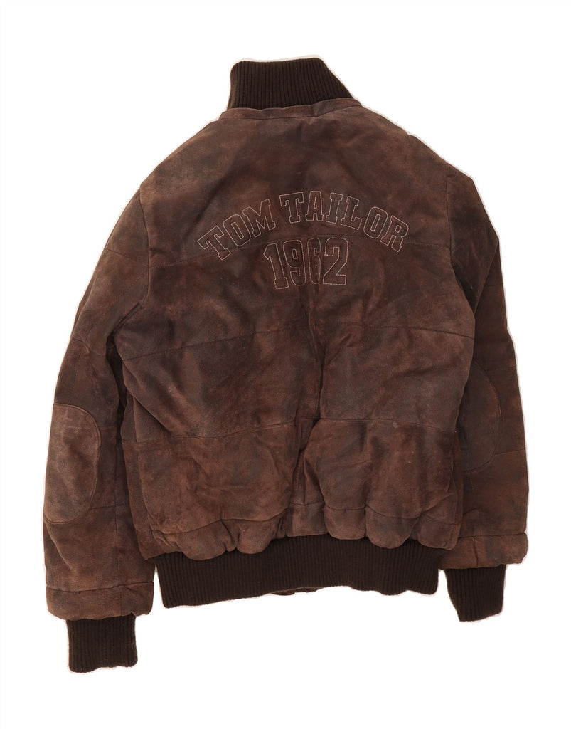 TOM TAILOR Mens Graphic Suede Jacket UK 36 Small Brown Leather Vintage Tom Tailor and Second-Hand Tom Tailor from Messina Hembry 
