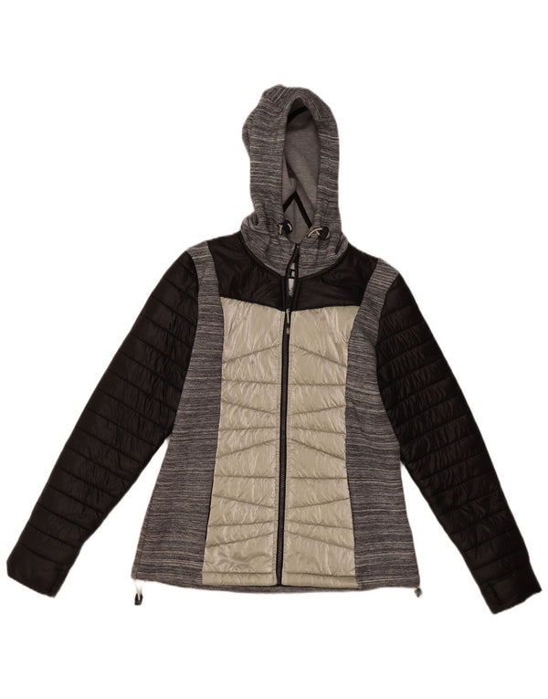 Superdry Womens Hooded Padded Jacket UK 12 Medium  Grey Colourblock Nylon