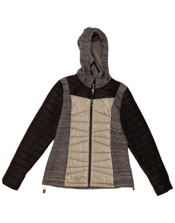 Superdry Womens Hooded Padded Jacket UK 12 Medium  Grey Colourblock Nylon