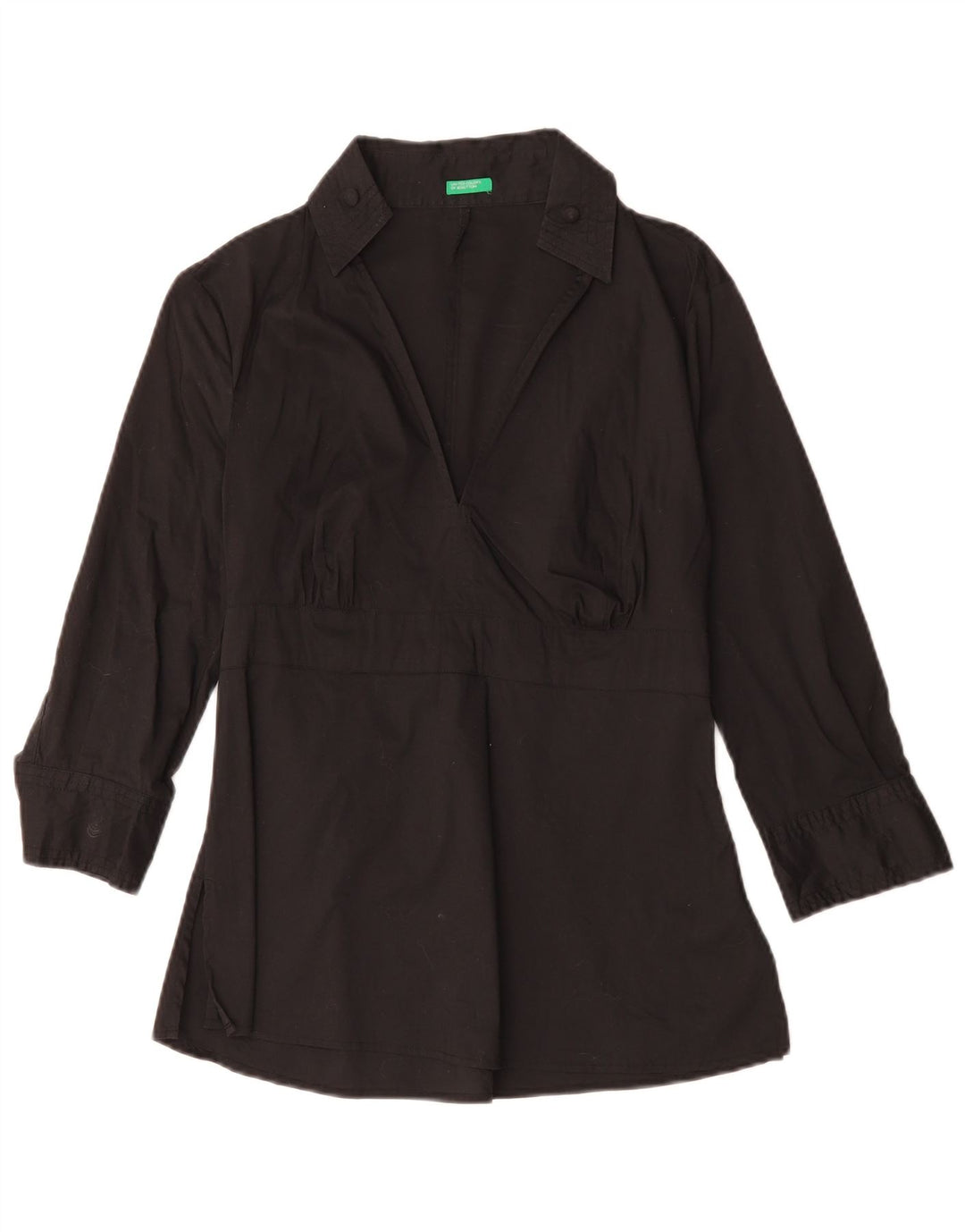 BENETTON Womens 3/4 Sleeve Blouse Top UK 10 Small Black Cotton