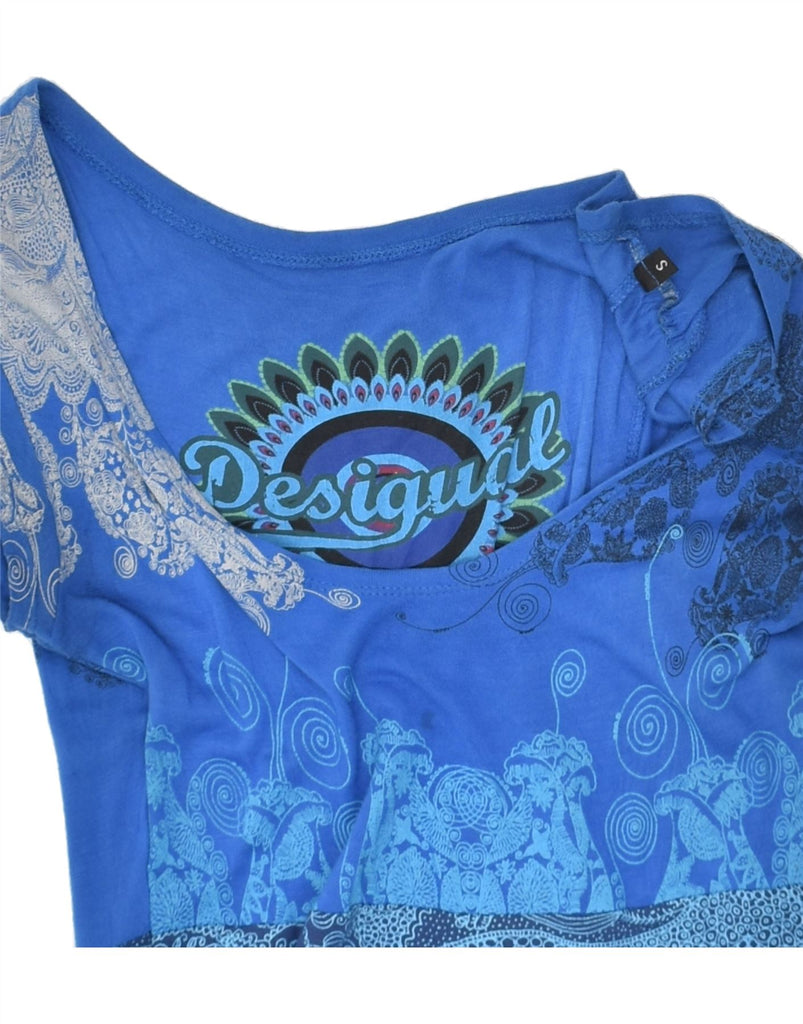 DESIGUAL Womens Graphic A-Line Dress UK 10 Small Blue Floral Viscose | Vintage Desigual | Thrift | Second-Hand Desigual | Used Clothing | Messina Hembry 