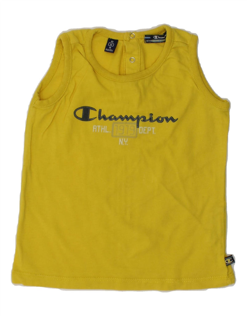 CHAMPION Baby Boys Graphic Vest Top 12-18 Months Yellow Cotton | Vintage Champion | Thrift | Second-Hand Champion | Used Clothing | Messina Hembry 