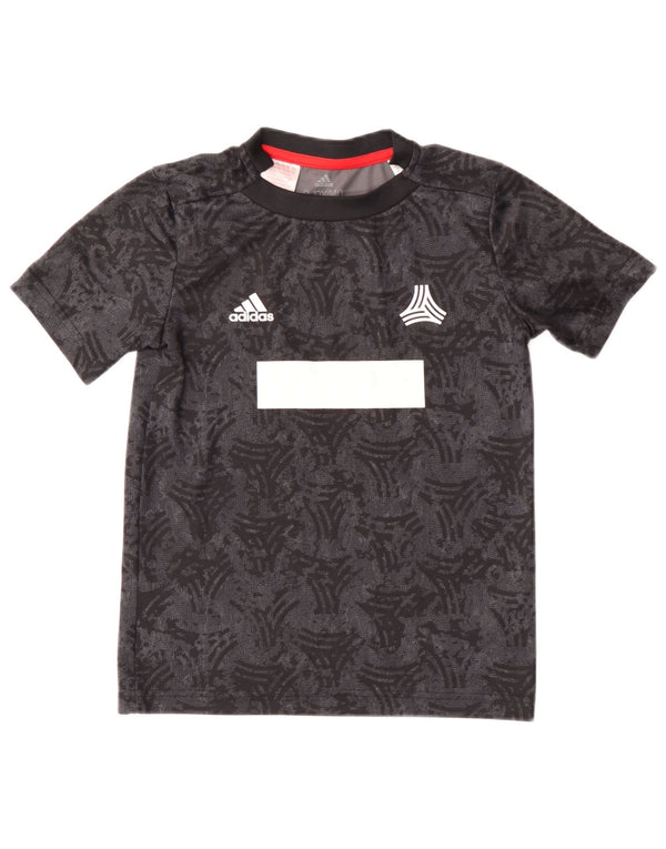 Adidas Boys Graphic T-Shirt Top 9-10 Years Black Geometric Polyester