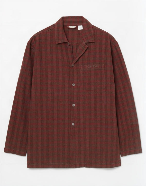 Calvin Klein Mens Sleepwear Shirt Medium Burgundy Check Cotton