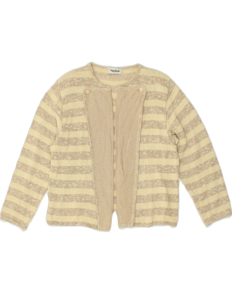 VINTAGE Womens Cardigan Sweater UK 14 Large Beige Striped Linen | Vintage Vintage | Thrift | Second-Hand Vintage | Used Clothing | Messina Hembry 