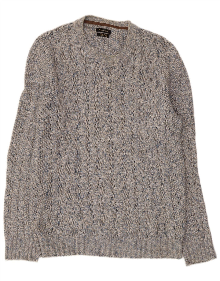 MASSIMO DUTTI Mens Crew Neck Jumper Sweater Large Blue Flecked Wool