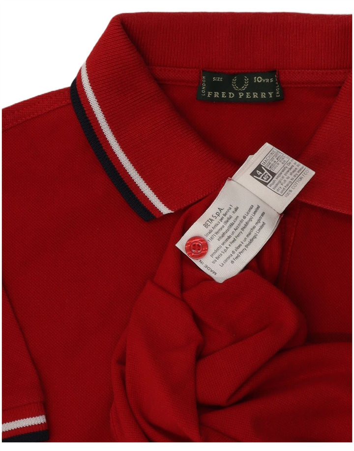 Fred Perry Boys Polo Shirt 9-10 Years Red Cotton