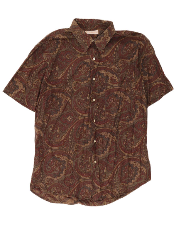 Tomaso Stefanelli Mens Short Sleeve Shirt Large Brown Paisley Cotton