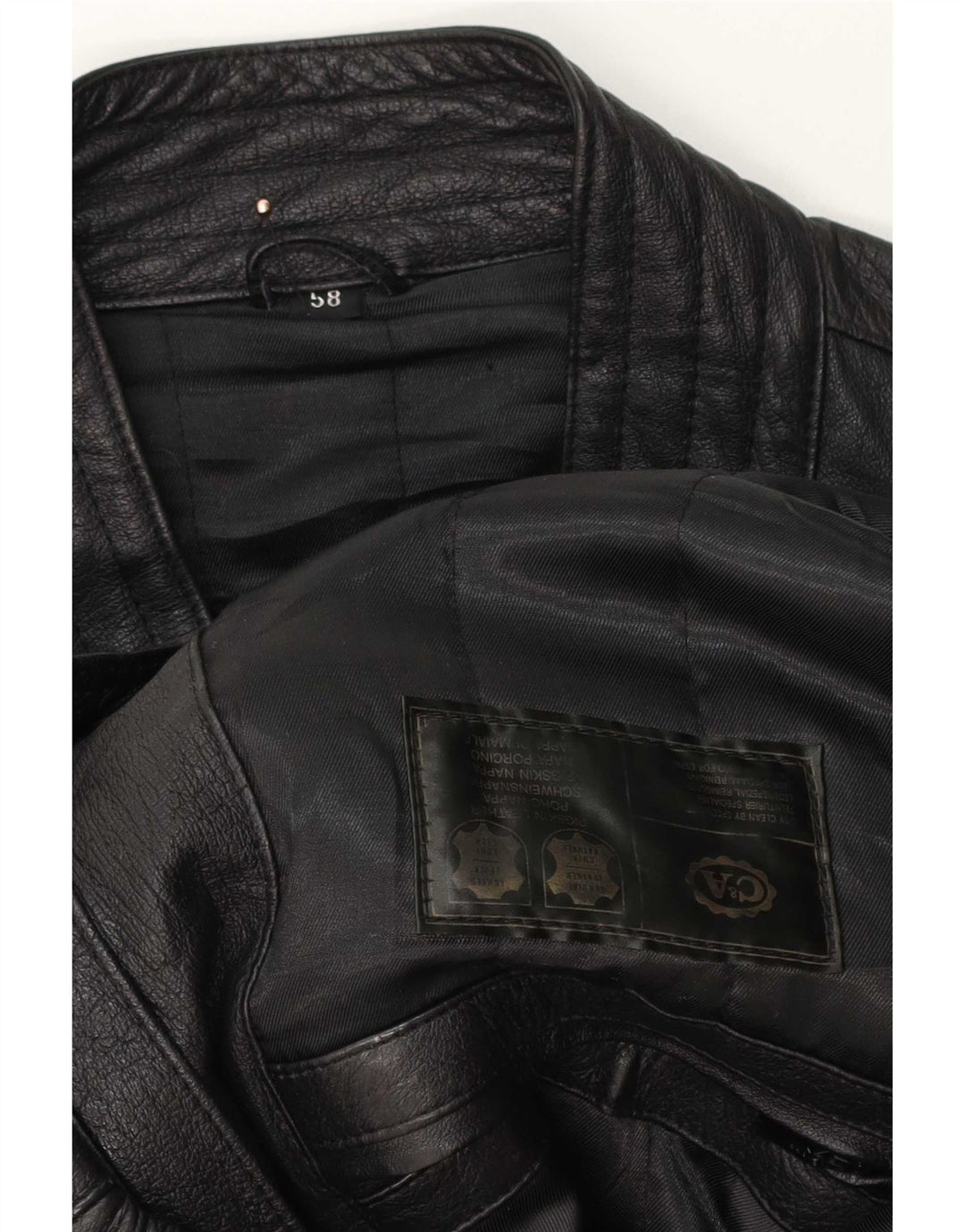 C&A Mens Leather Bomber Jacket EU 58 XL Black