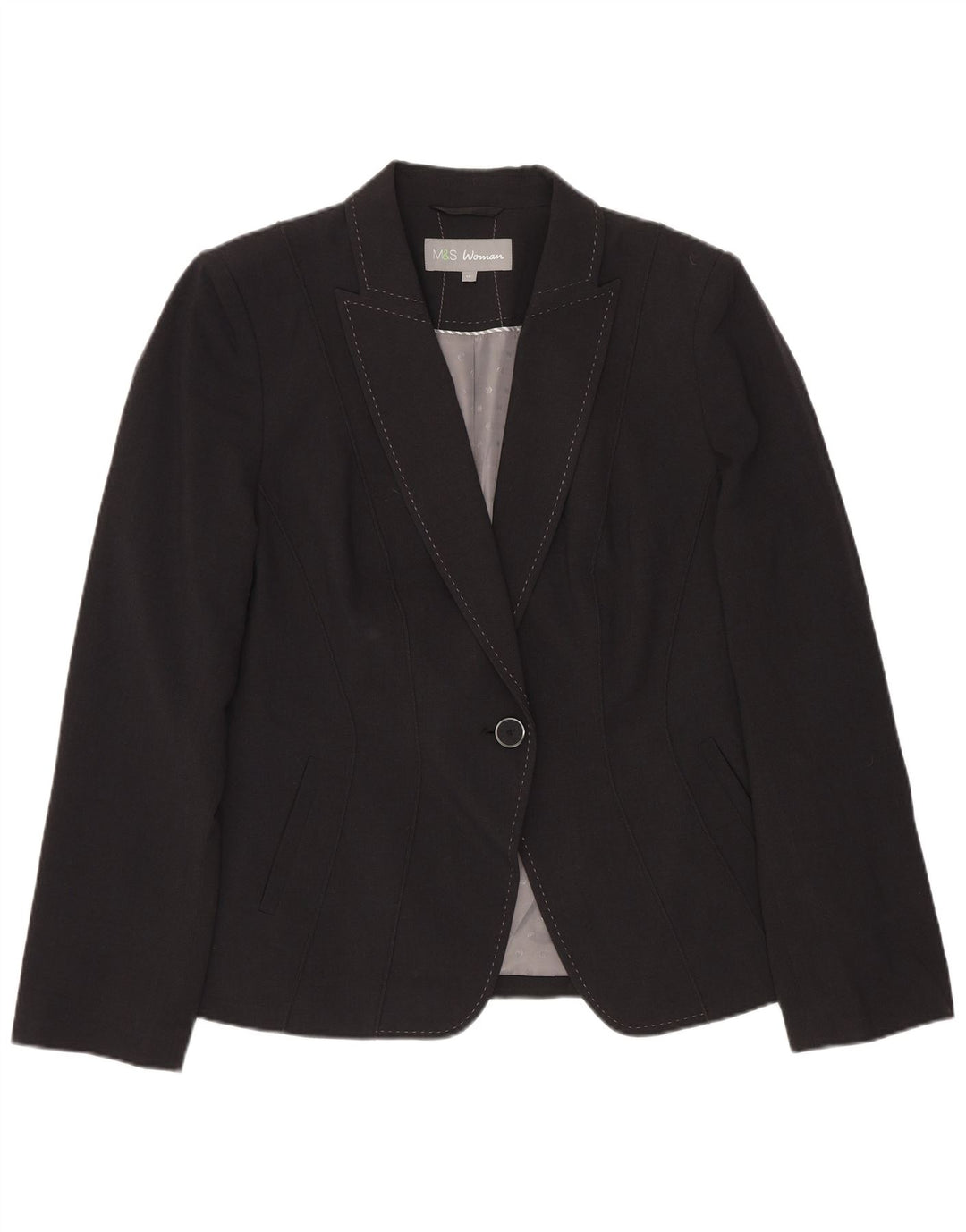 Marks & Spencer Womens 1 Button Blazer Jacket UK 14 Large Grey Polyester