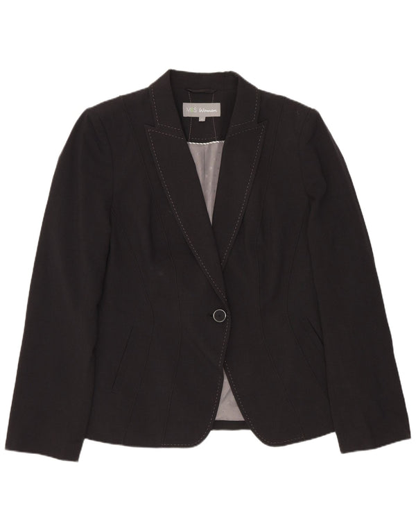 Marks & Spencer Womens 1 Button Blazer Jacket UK 14 Large Grey Polyester
