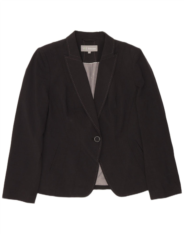 Marks & Spencer Womens 1 Button Blazer Jacket UK 14 Large Grey Polyester