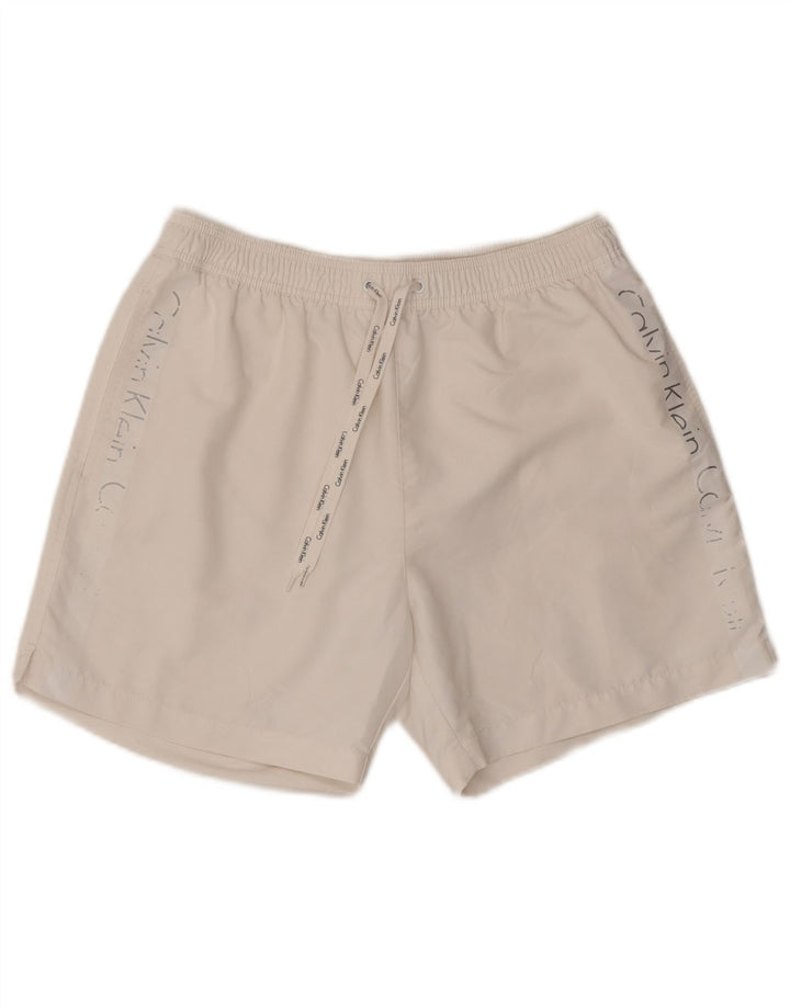 Calvin Klein Mens Graphic Swimming Shorts Medium  White Polyester