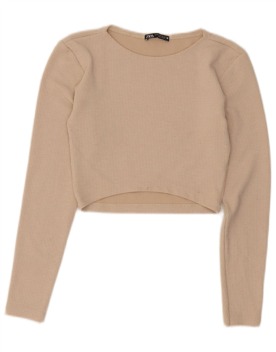 Zara Womens Crop Top Long Sleeve UK 12 Medium Beige Polyester