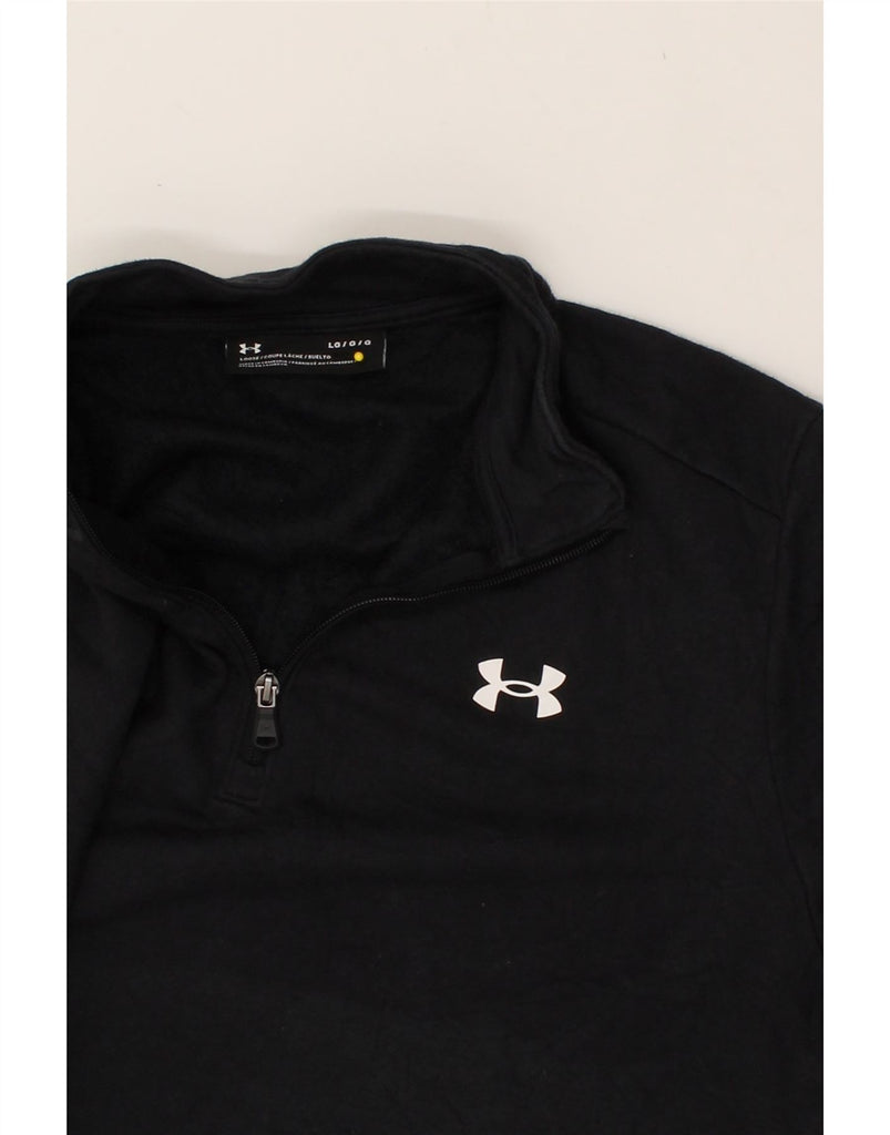 UNDER ARMOUR Mens Zip Neck Sweatshirt Jumper Large Black Cotton | Vintage Under Armour | Thrift | Second-Hand Under Armour | Used Clothing | Messina Hembry 