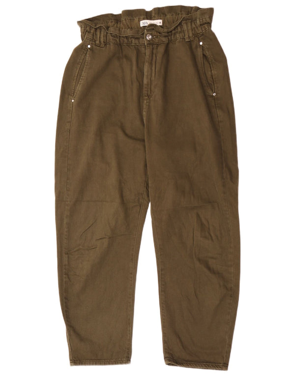 Zara Womens High Waist Tapered Cropped Trousers EU 40 Medium W30 L26 Khaki