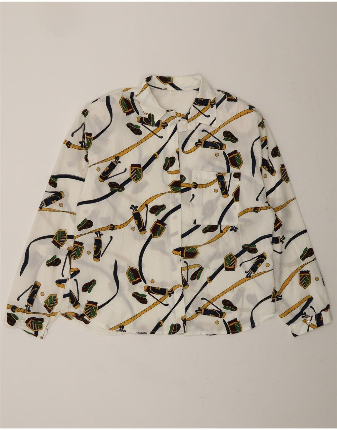VINTAGE Womens Abstract Pattern Shirt IT 45 Large White Vintage Vintage and Second-Hand Vintage from Messina Hembry 