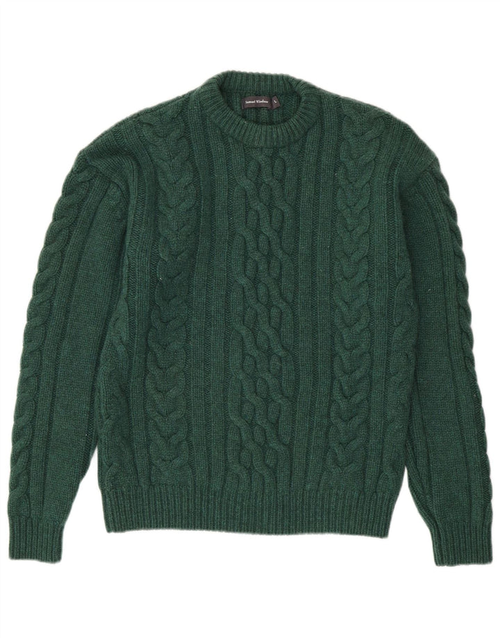 SAMUEL WINDSOR Mens Crew Neck Jumper Sweater Large Green Wool