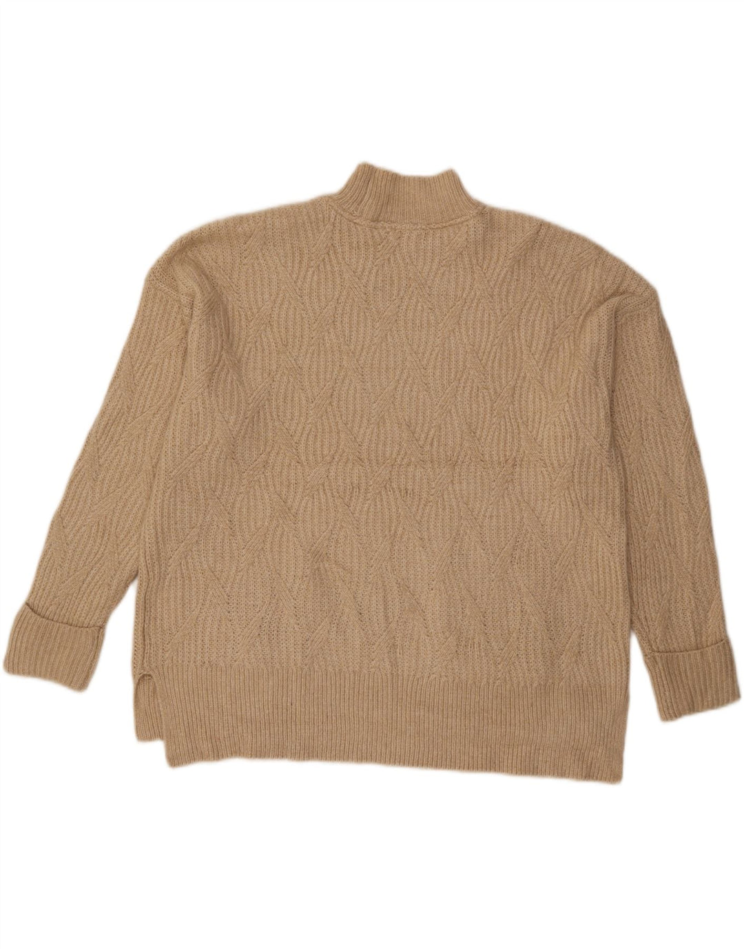 Fat Face Womens Turtle Neck Jumper Sweater UK 14 Large Beige Argyle/Diamond