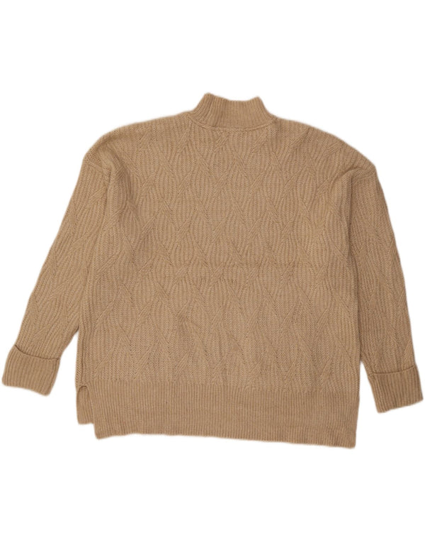 Fat Face Womens Turtle Neck Jumper Sweater UK 14 Large Beige Argyle/Diamond