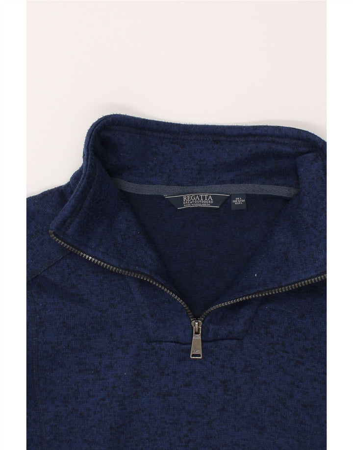 REGATTA Mens Zip Neck Sweatshirt Jumper Large Navy Blue Flecked Polyester Vintage Regatta and Second-Hand Regatta from Messina Hembry 