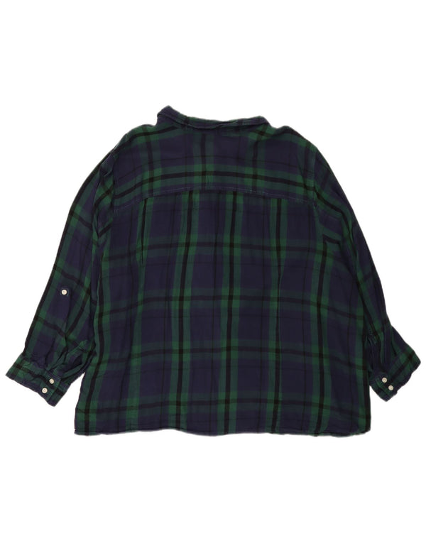 TOMMY HILFIGER Womens Flannel Shirt UK 22 3XL Green Plaid Rayon