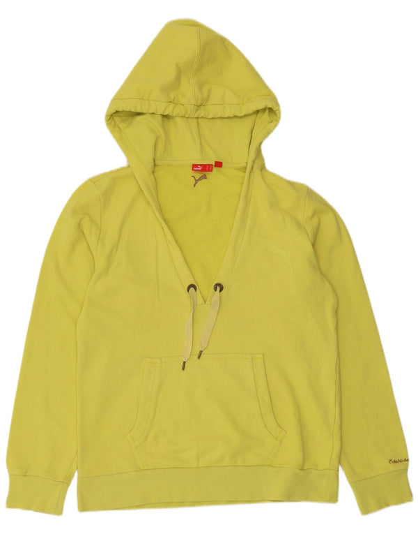 Puma Womens Hoodie Jumper UK 16 Large Yellow Cotton