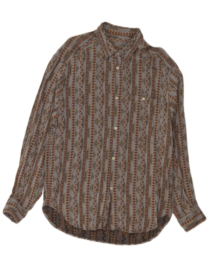 VINTAGE Mens Shirt Medium Grey Geometric