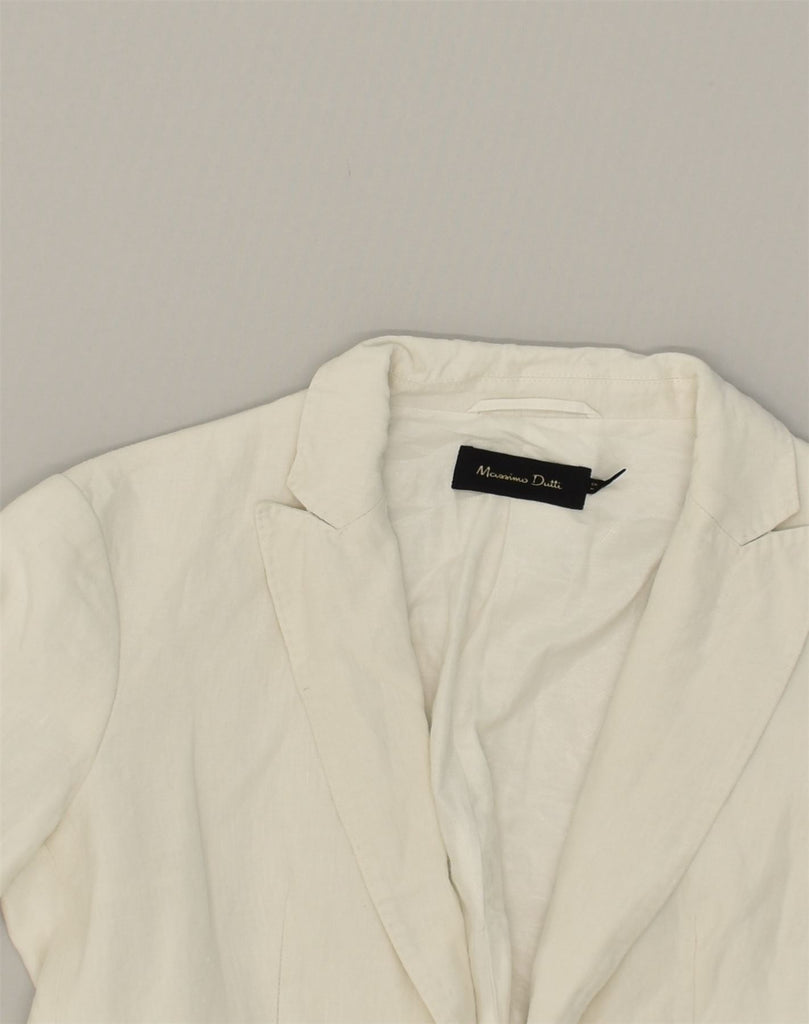 MASSIMO DUTTI Womens 1 Button Blazer Jacket UK 16 Small White Cotton | Vintage Massimo Dutti | Thrift | Second-Hand Massimo Dutti | Used Clothing | Messina Hembry 