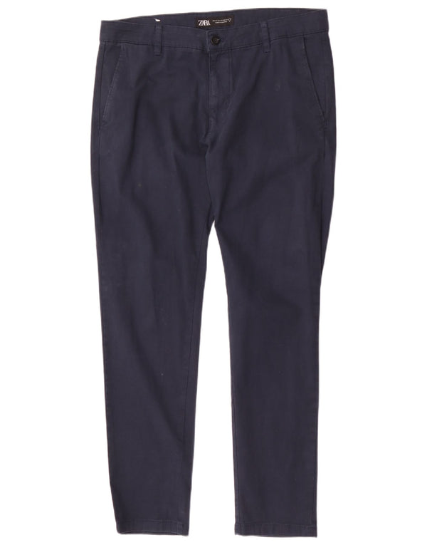 Zara Mens Slim Chino Trousers EU 44 Large W34 L31 Navy Blue Cotton