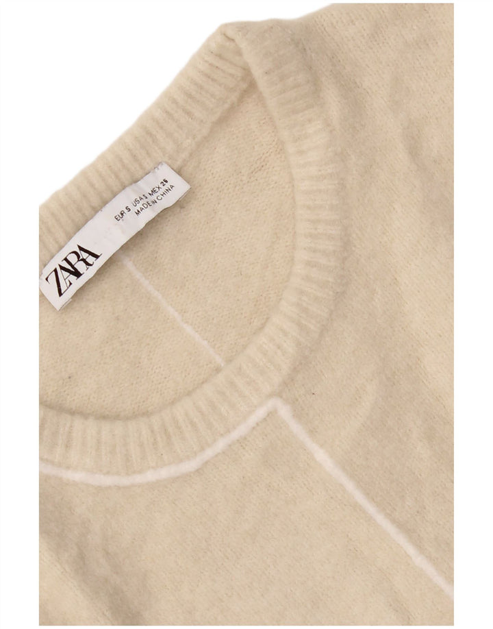 Zara Womens Crew Neck Jumper Sweater UK 10 Small Beige