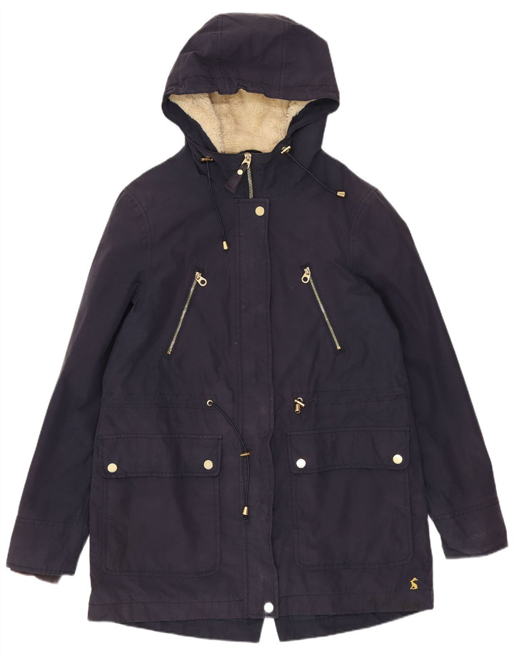 Joules Womens Hooded Oversized Rain Jacket UK 8 Small Navy Blue Cotton