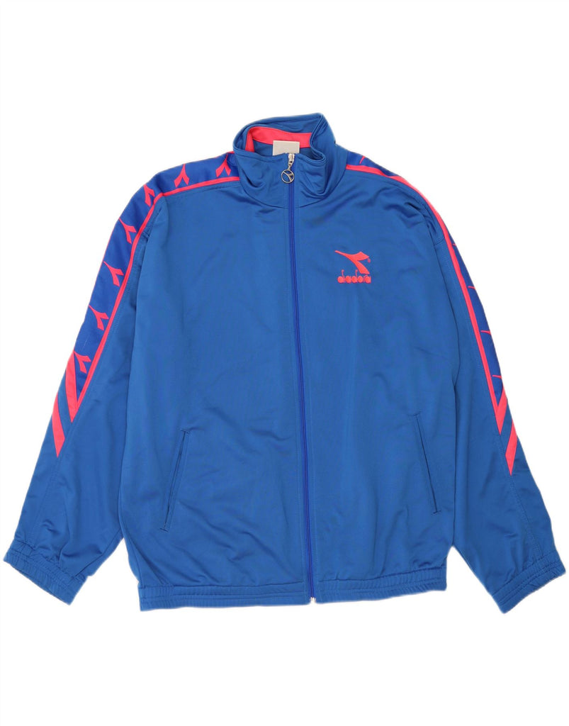 DIADORA Mens Graphic Tracksuit Top Jacket IT 52 Large Blue Polyester Vintage Diadora and Second-Hand Diadora from Messina Hembry 