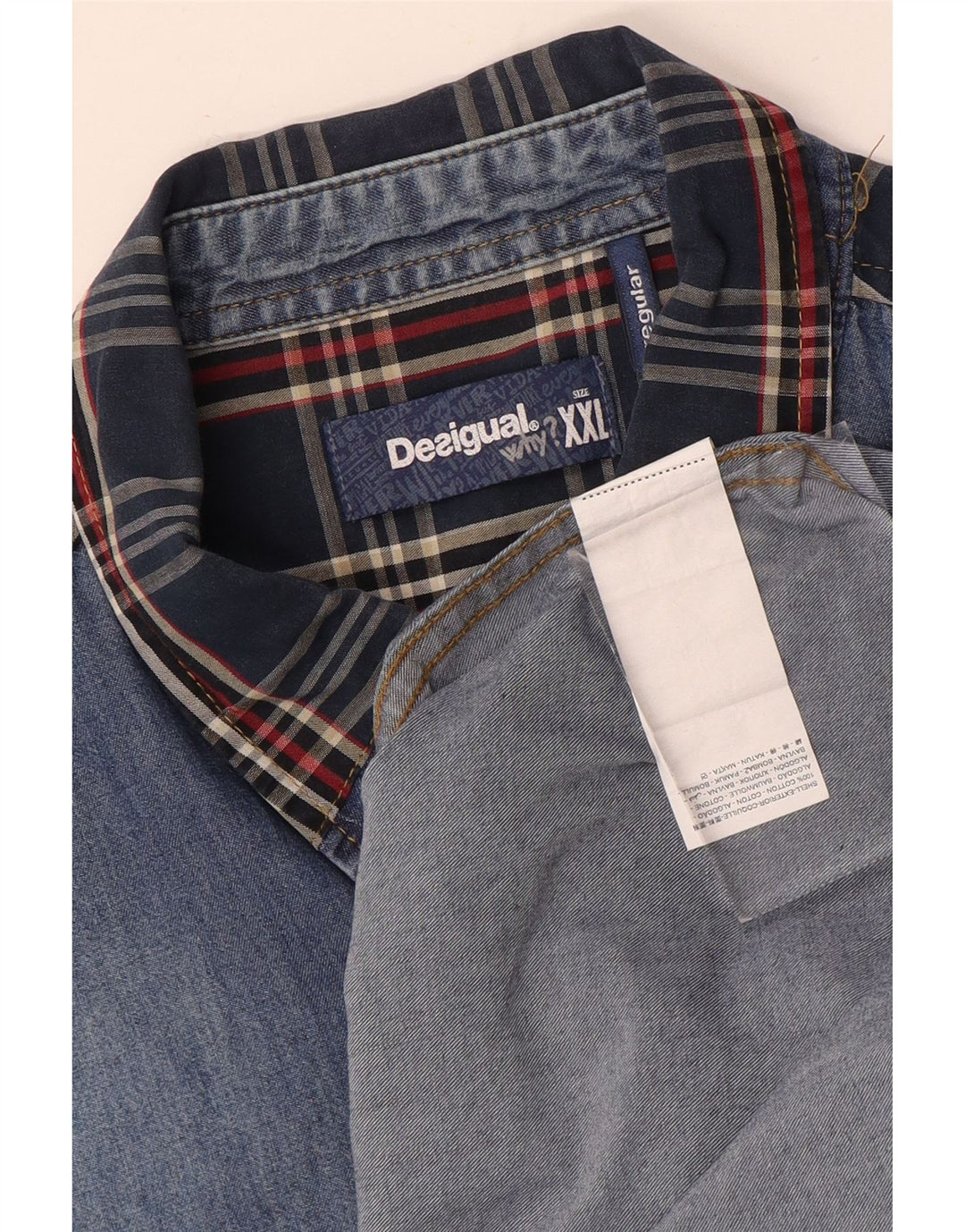 Desigual Mens Regular Fit Denim Shirt 2XL Blue Patchwork Cotton