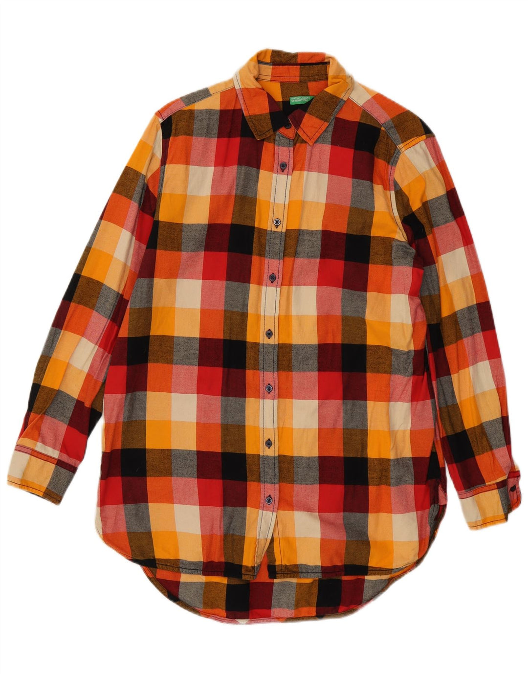 Benetton Womens Oversized Shirt Dress UK 6 XS Multicoloured Check Cotton