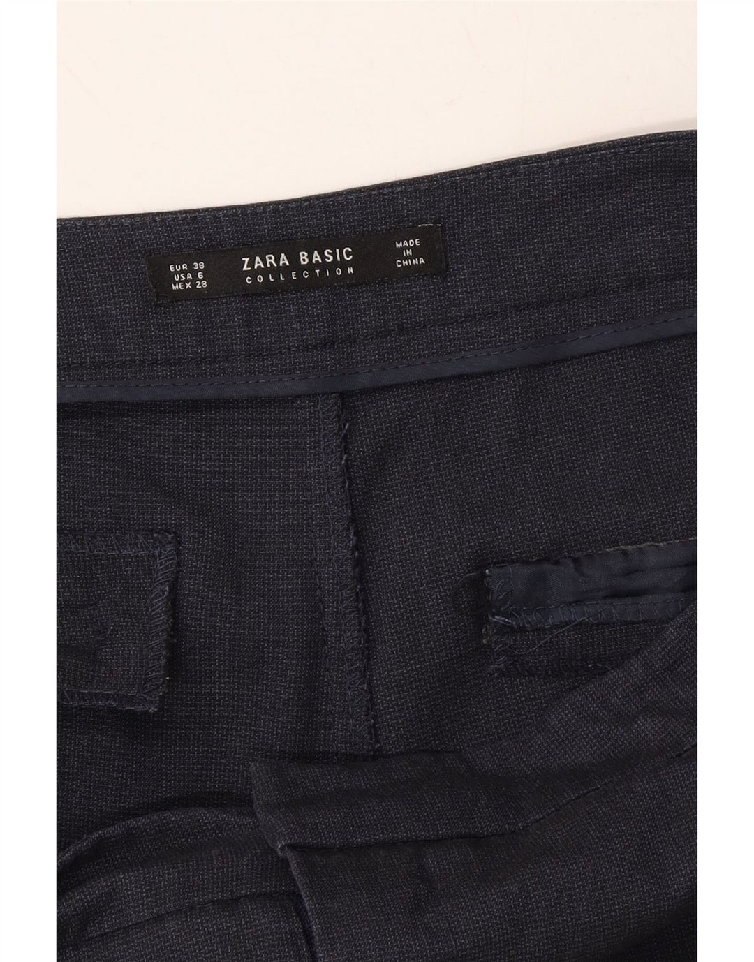 ZARA Womens Slim Chino Trousers EU 38 Small W28 L28 Navy Blue Polyester Vintage Zara and Second-Hand Zara from Messina Hembry 