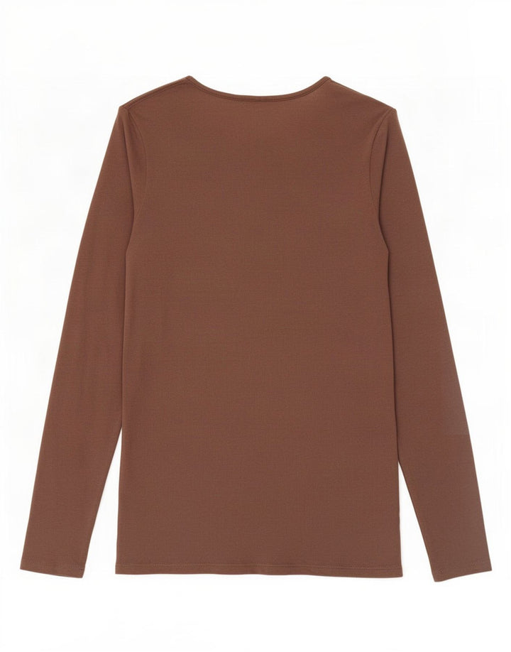 Benetton Womens Top Long Sleeve UK 12 Medium Brown Cotton