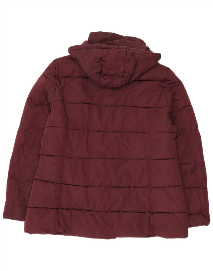 Tommy Hilfiger Womens Hooded Padded Jacket UK 16 Large Burgundy Polyester