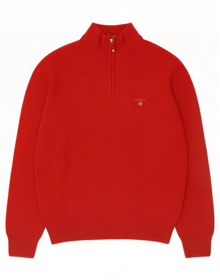 Gant Mens Zip Neck Jumper Sweater Medium Red Wool