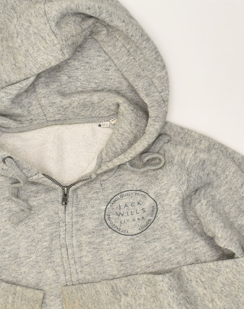 JACK WILLS Womens Zip Hoodie Sweater UK 14 Large Grey Cotton | Vintage Jack Wills | Thrift | Second-Hand Jack Wills | Used Clothing | Messina Hembry 