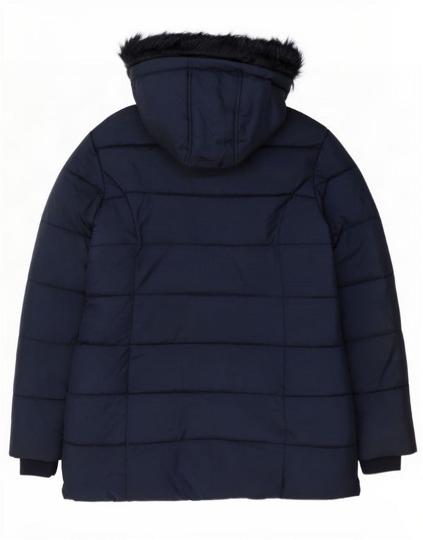 Marks & Spencer Girls Hooded Padded Jacket 12-13 Years Navy Blue Polyester