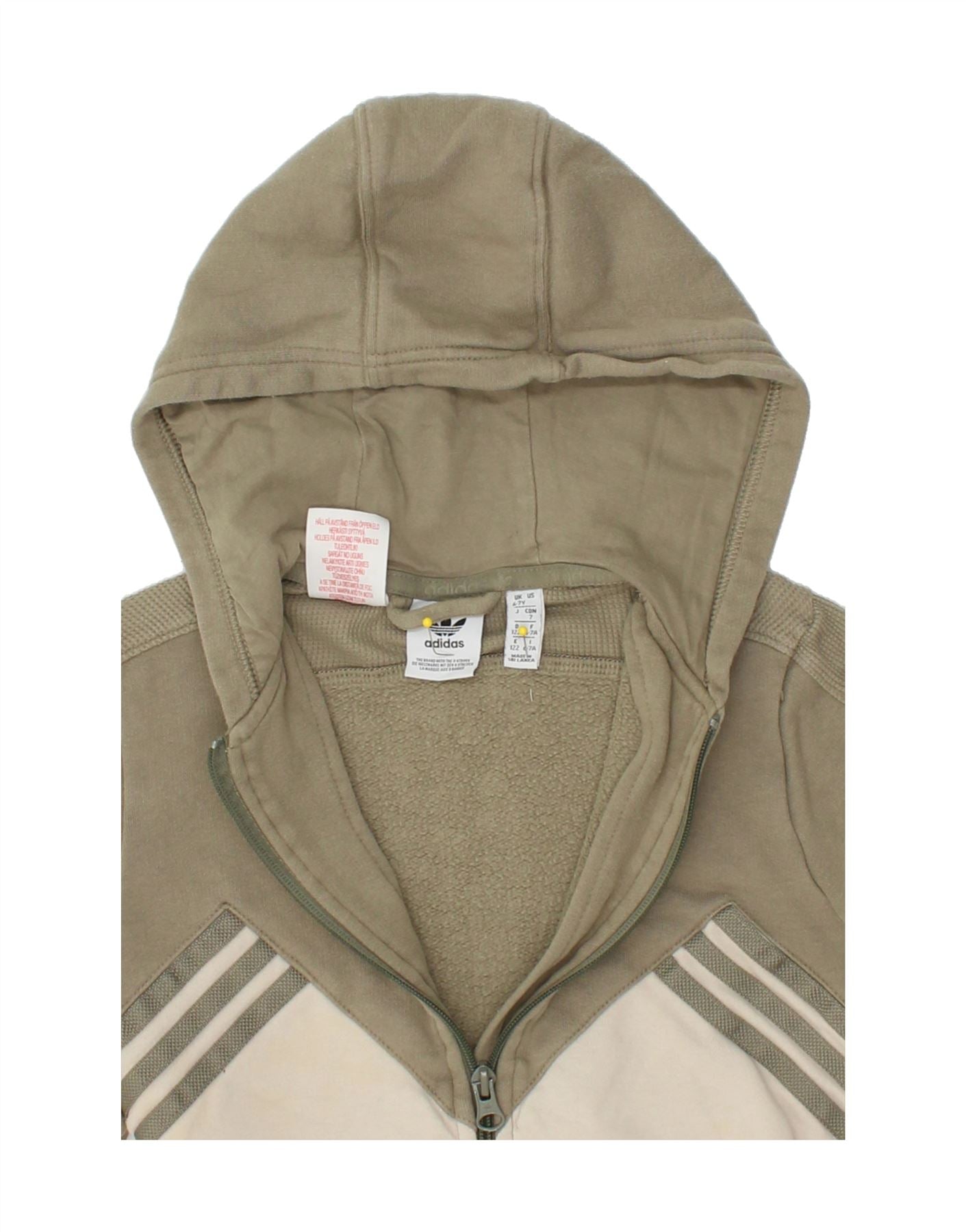 ADIDAS Boys Zip Hoodie Sweater 6-7 Years Khaki Colourblock Cotton