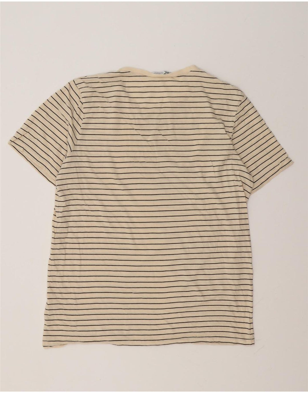 Zara Mens T-Shirt Top Large Beige Striped Cotton