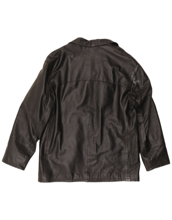 Conbipel Mens 4 Button Leather Blazer Jacket IT 48 Medium Black Leather