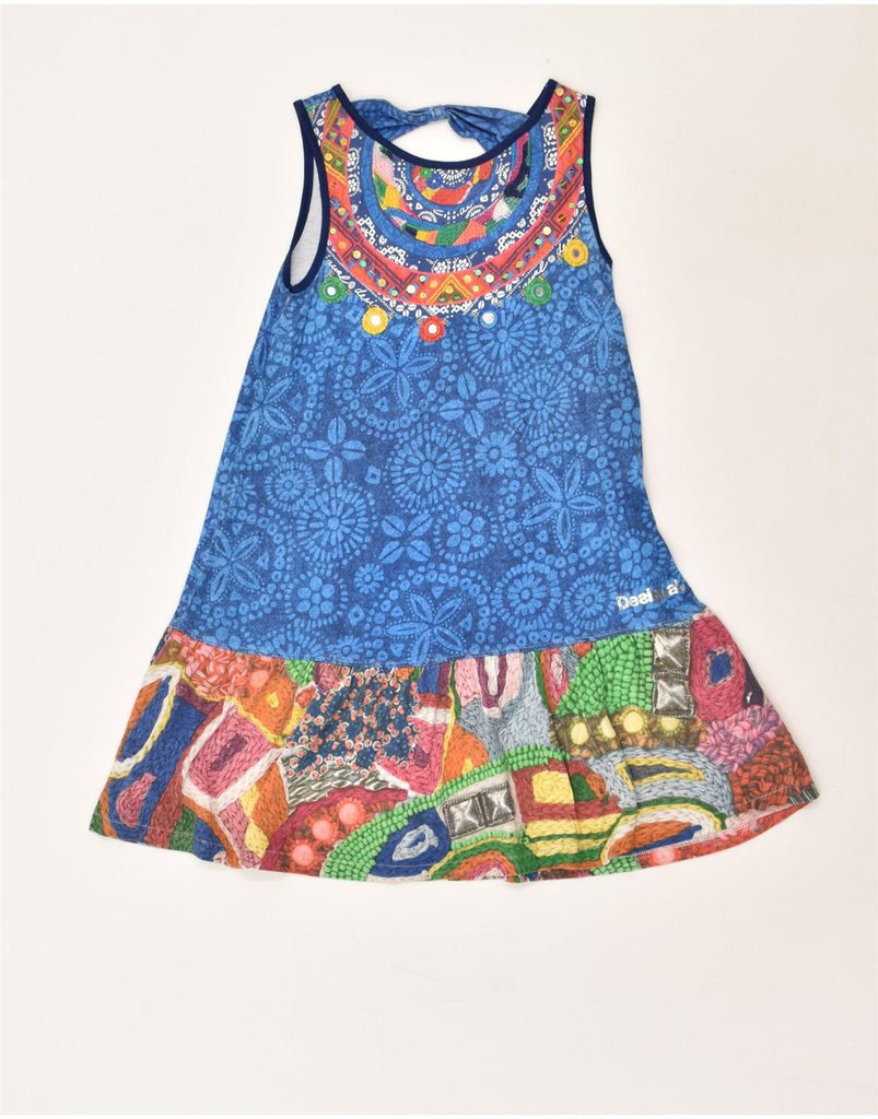 DESIGUAL Girls Graphic Sundress 9-10 Years Blue Floral Cotton | Vintage Desigual | Thrift | Second-Hand Desigual | Used Clothing | Messina Hembry 