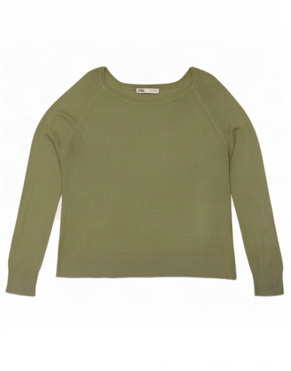Zara Womens Loose Fit Boat Neck Jumper Sweater UK 14 Medium Green