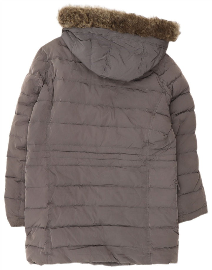 Massimo Dutti Womens Hooded Padded Coat UK 40 Large Grey Polyester