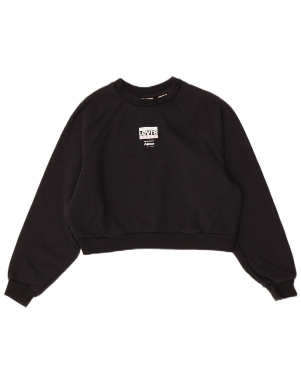 Levi's Womens Crop Oversized Sweatshirt Jumper UK 6 XS Black Cotton