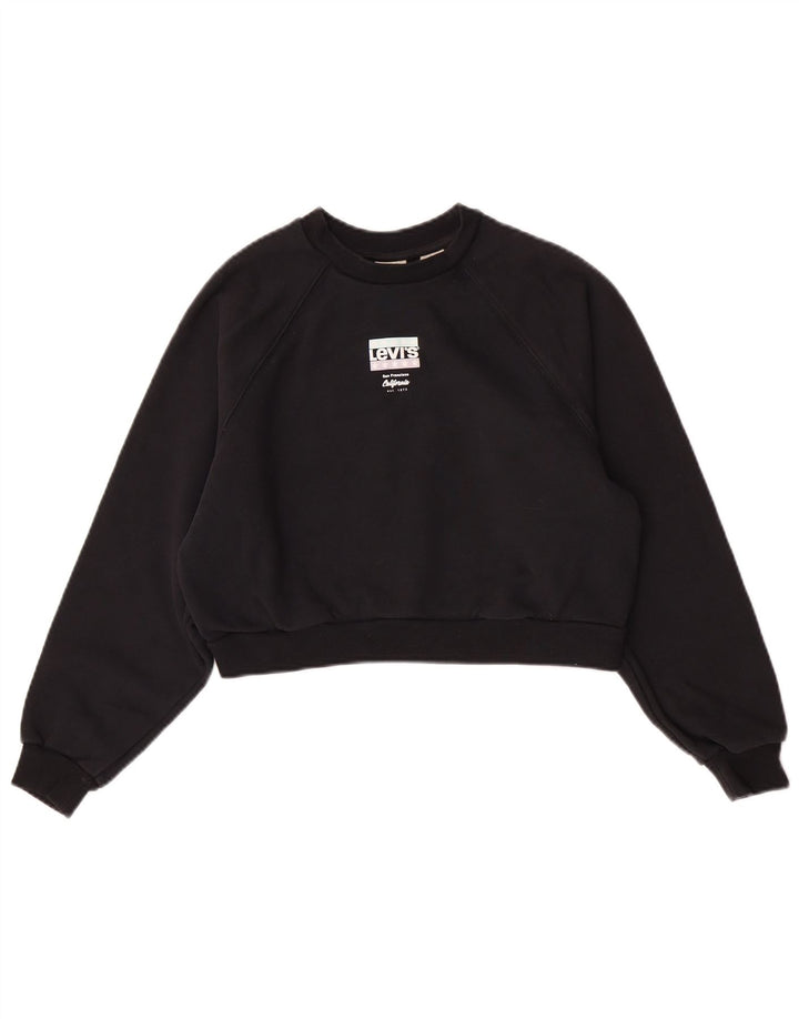 Levi's Womens Crop Oversized Sweatshirt Jumper UK 6 XS Black Cotton